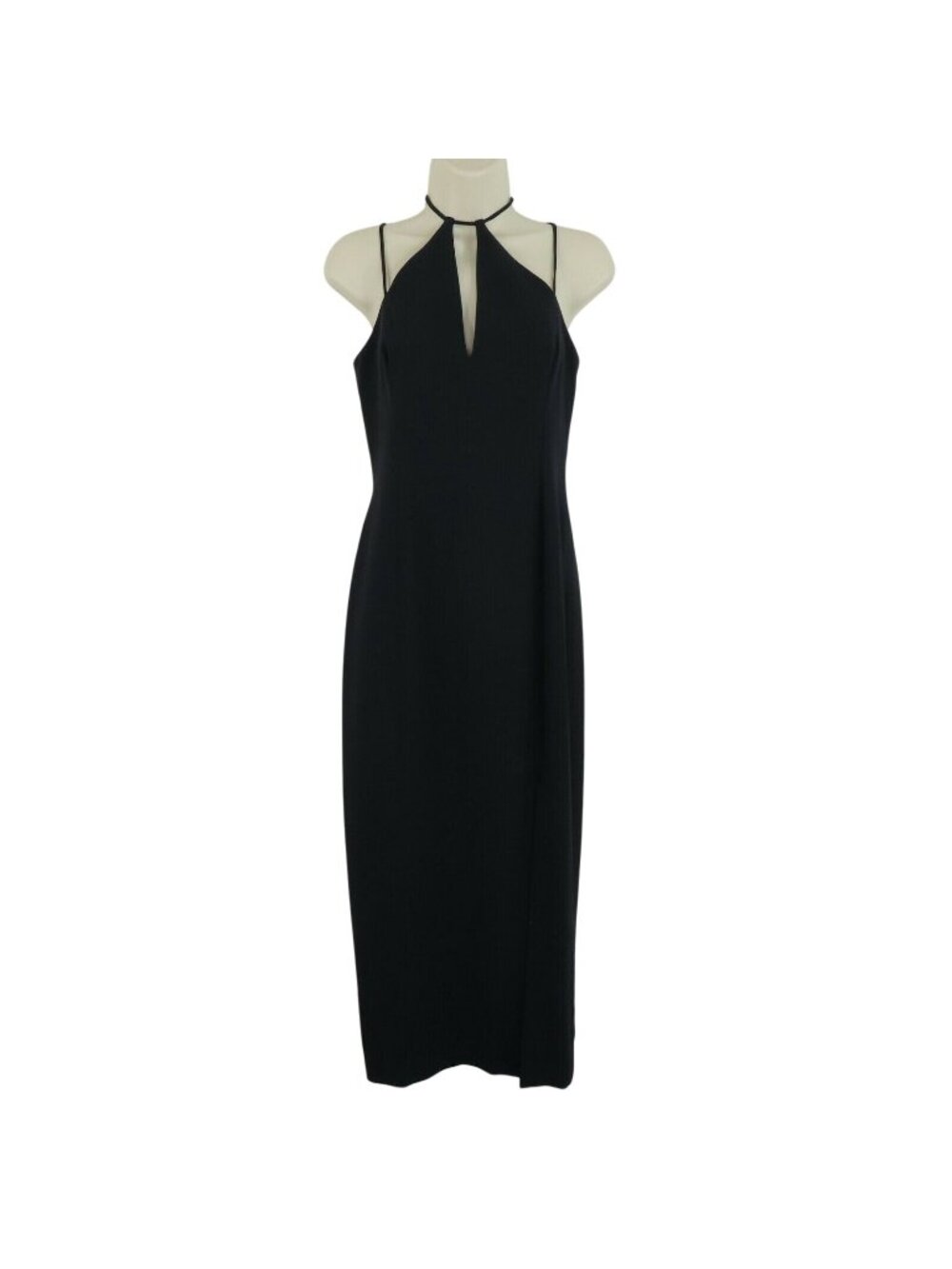 Tahari Womens 6 Keyhole Neck Dark Blue Side Slit Long Sheath Column Gown Dress